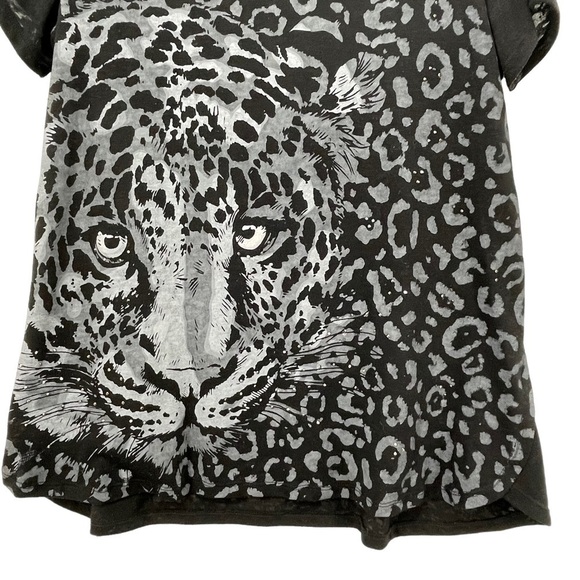 Embellished Burnout Black Leopard Print Knit Top by Dian Gilman - Sz L - Picture 7 of 10